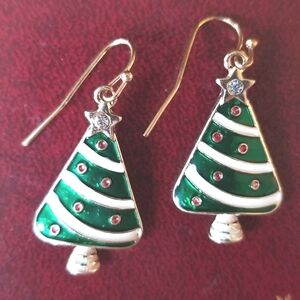KENNETH COLE gold-tone enamel Christmas tree pierced earrings  shepherd's hooks